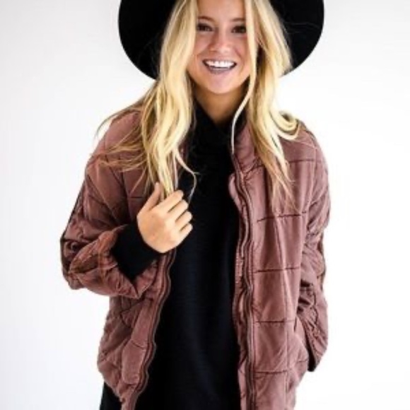 Free People Dolman Quilted Jacket Cherry Cola L - Picture 7 of 16